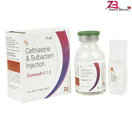 Product Name: Zumoceft S 1.5, Compositions of Zumoceft S 1.5 are Ceftriaxone & sulbactom Injection - Zumax Biocare
