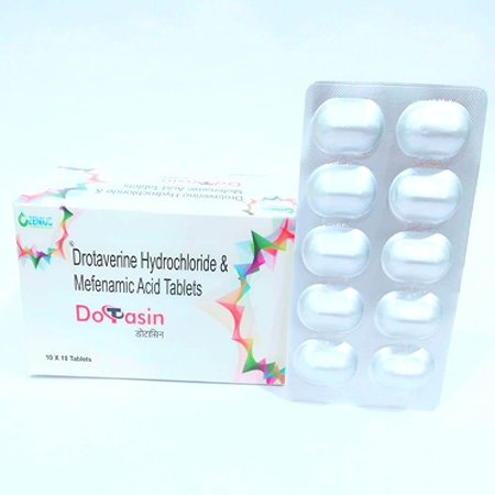Product Name: DOTASIN, Compositions of DOTASIN are Drotaverine Hydrochloride & Mefenamic Acid Tablets - Ozenius Pharmaceutials