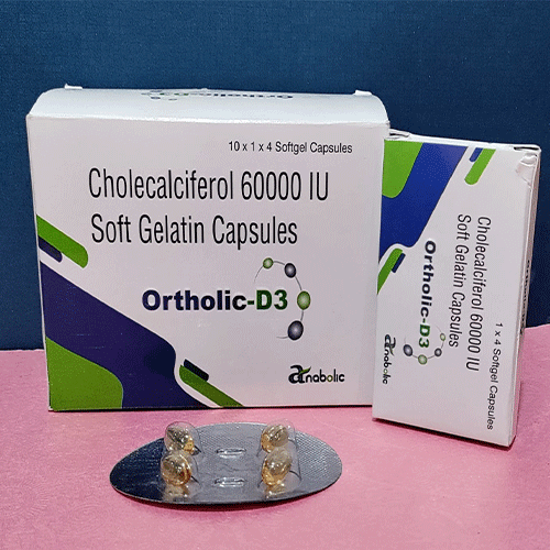 Product Name: Ortholic D3, Compositions of Ortholic D3 are Cholecalciferol 60000IU Soft Gelatin - Anabolic Remedies Pvt Ltd
