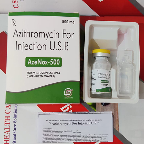 Product Name: AZENOX 500, Compositions of AZENOX 500 are Azithromycin For Injection USP - C.S Healthcare