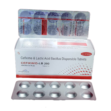 Product Name: Cefikwid LB 200, Compositions of Cefikwid LB 200 are Cefixime & Lactic Acid Bacillus Dispersable Tablets - Kevlar Healthcare Pvt Ltd