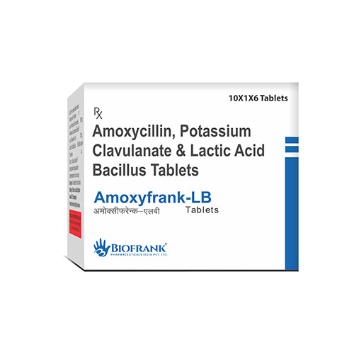 Product Name: Amoxyfrank LB, Compositions of Amoxyfrank LB are Amoxycillin,potassium Clavulanate &  Lactic Acid Bacillus Tablets - Biofrank Pharmaceuticals (India) Pvt. Ltd