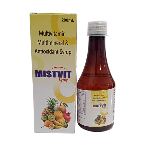 Product Name: MISTVIT, Compositions of MISTVIT are Multivitamin, Multimineral & Antioxidant Syrup - Medlo Biotech