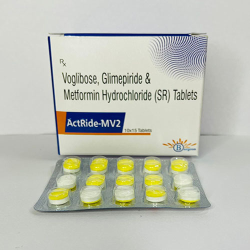 Product Name: ActRide Mv2, Compositions of ActRide Mv2 are Voglibose,Glimepiride & Metformin Hydrochloride (SR) Tablets - Burgeon Health Series Pvt Ltd