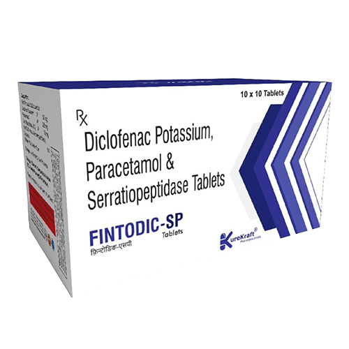 Product Name: FintodicSP, Compositions of FintodicSP are Diclofenac Potassium, Paracetamol & Serratiopeptidase - KureKraft Pharmaceuticals
