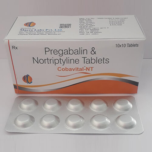 Product Name: Cobavital NT, Compositions of Cobavital NT are Pregabalin with Nortriptyline Tablets - Macro Labs Pvt Ltd