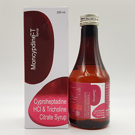 Product Name: Moncypdine T, Compositions of Moncypdine T are Cyproheptadine HCL and Tricholine Citrate Syrup - Acinom Healthcare