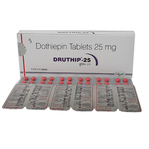 Product Name: Druthip 25, Compositions of Druthip 25 are Dothiepin Tablets 25mg - Lifecare Neuro Products Ltd.