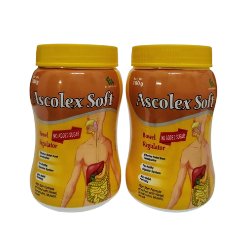 Product Name: Ascolex Soft, Compositions of Ascolex Soft are High fiber formula enriched with harad, Sonamukhi, Mulethi, Saunf - Medlo Biotech