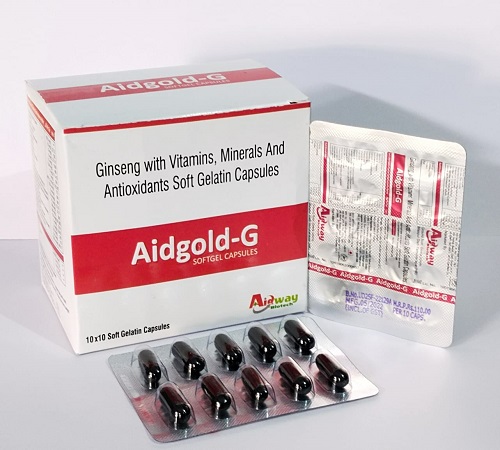 Product Name: Aidgold G, Compositions of Aidgold G are Ginseg with Vitamins,Minerals & Antioxidants Softgel Capsules - Aidway Biotech