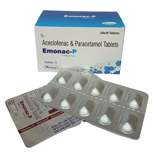 Product Name: Emonac  P, Compositions of Emonac  P are Aceclofenac and Paracetamol Tablets - Mediphar Lifesciences Private Limited