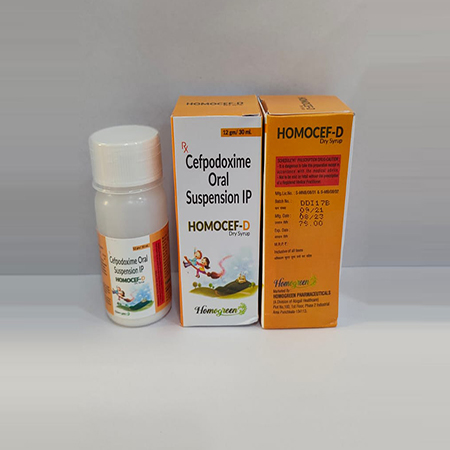 Product Name: Homocef D, Compositions of Homocef D are Cefpodoxime Oral Suspension IP - Abigail Healthcare