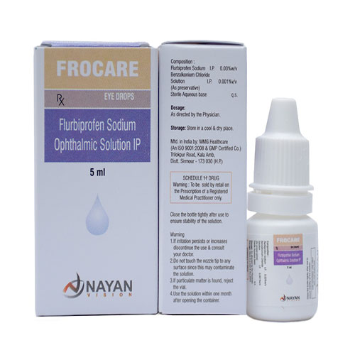 Product Name: Frocare, Compositions of Frocare are Flurbiprofen Sodium Ophthalmic Solution IP - Arlak Biotech