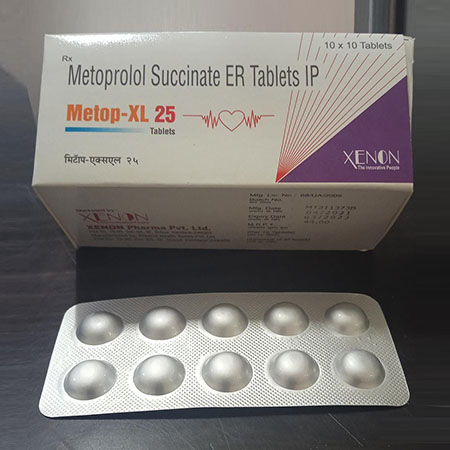 Product Name: Metop Xl 25, Compositions of Metop Xl 25 are Metoprolol Succinate ER Tablets - Xenon Pharma Pvt. Ltd