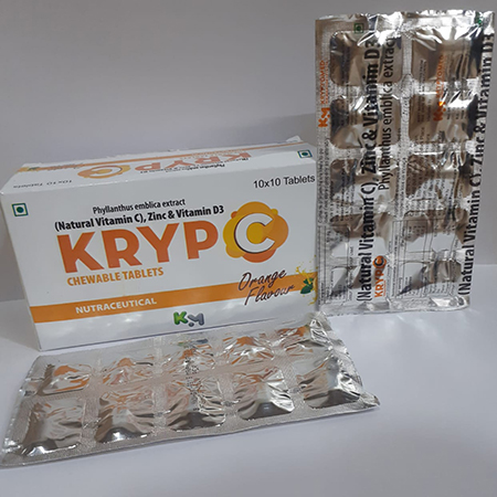 Product Name: KRYP C, Compositions of KRYP C are Natural Vitamin C , Zinc & Vitamin D3 - Kryptomed Formulations Pvt Ltd