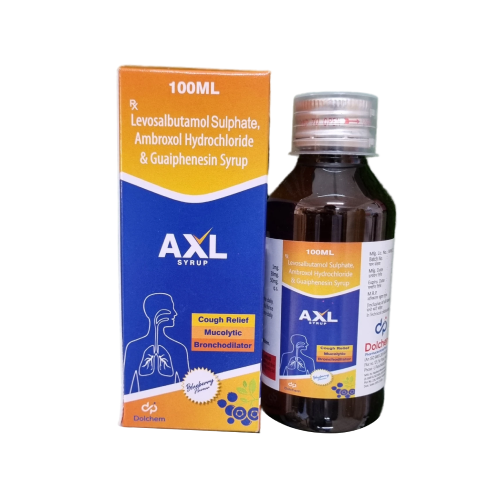 Product Name: AXL, Compositions of AXL are Levosalbutamol Sulphate, Ambroxol Hydrochloride & Gualphenesin Syrup - Dolchem Pharmaceuticals Private Limited
