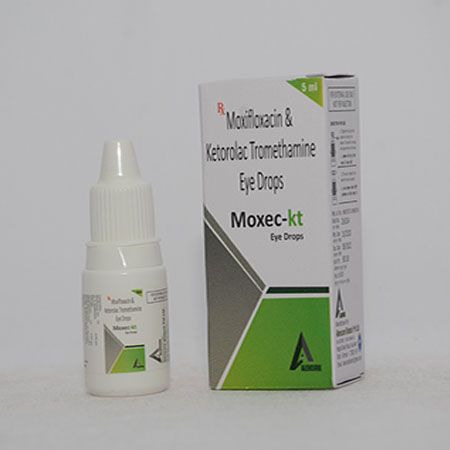 Product Name: MOXEC KT, Compositions of MOXEC KT are Moxifloxacin & Ketrolac Tromerhamine Eye Drops - Alencure Biotech Pvt Ltd