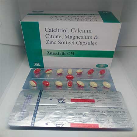 Product Name: Zucalrik CM, Compositions of Zucalrik CM are Calcitrol,Calcium Citrate,Magnesium & Zinc Softgel Capsules - Zumax Biocare