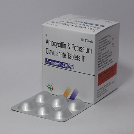 Product Name: Ammowin CV 625, Compositions of Ammowin CV 625 are Amoxycillin & Potassium  Clavulanate Tablets IP - Meridiem Healthcare