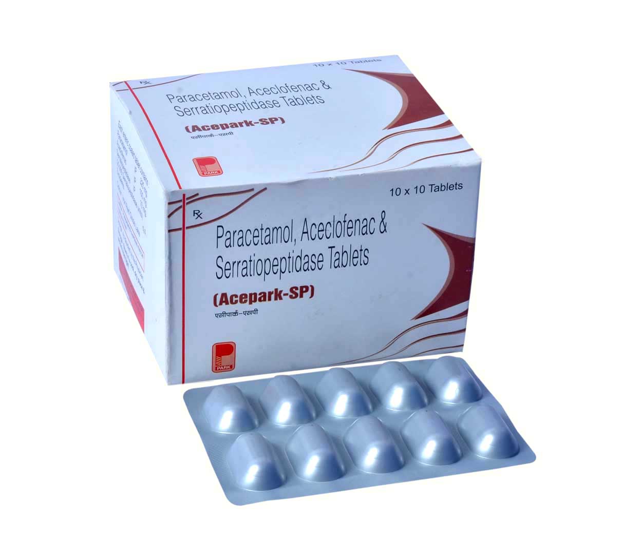 Product Name: Acepark SP, Compositions of Acepark SP are Paracetamol, Aceclofenac & Serratiopeptidase Tablets - Park Pharmaceuticals