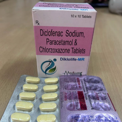 Product Name: Diklolife MR, Compositions of Diklolife MR are Diclofenac Sodium, Paracetamol and Chlorzoxazone Tablets - Medicure LifeSciences