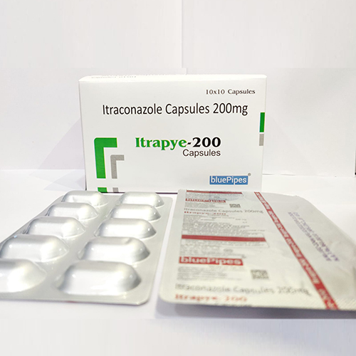 Product Name: ITRAPYE 200 CAPSULES, Compositions of ITRAPYE 200 CAPSULES are Itraconazole Capsules 200mg - Bluepipes Healthcare