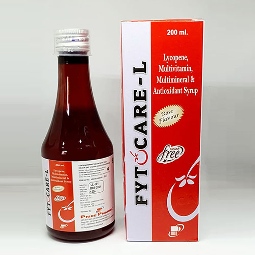 Product Name: Fytocare L, Compositions of Fytocare L are Lycopene,Multivitamin,Multimineral & Antioxidants Syrup - Pride Pharma