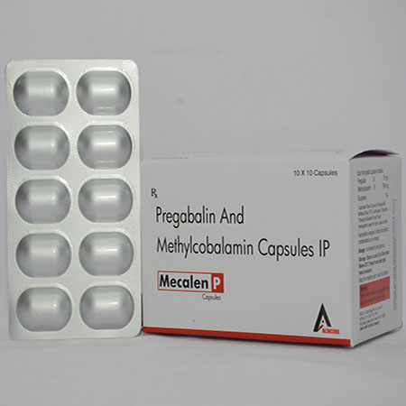 Product Name: MECALEN P, Compositions of MECALEN P are Pregabalin And Methylcobalamin Capsules IP - Alencure Biotech Pvt Ltd