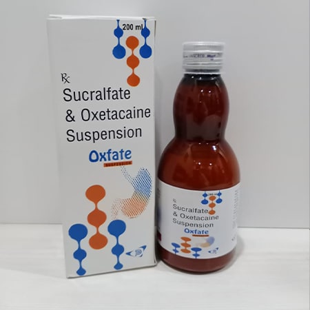 Product Name: Oxfate, Compositions of Oxfate are Sucralfate & Oxetacaine Suspension - Soinsvie Pharmacia Pvt. Ltd