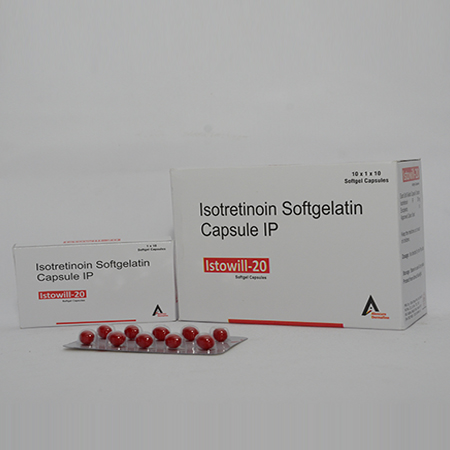 Product Name: ISTOWILL 20, Compositions of ISTOWILL 20 are Isotretinoin Softgelatin Capsules IP - Alencure Biotech Pvt Ltd