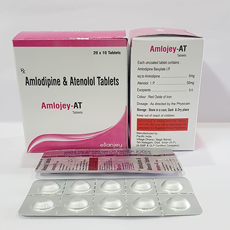 Product Name: Amlojey AT, Compositions of Amlojey AT are Amlodipine & Atenolol Tablets - Ellanjey Lifesciences