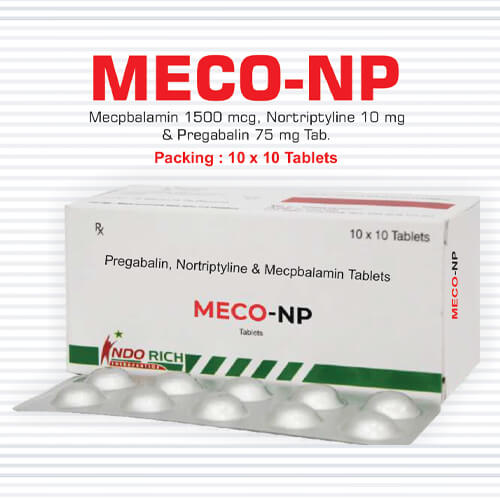 Product Name: Meco NP, Compositions of Meco NP are Pregablin,Nortriptyline & Mecobalamin Tablets - Pharma Drugs and Chemicals