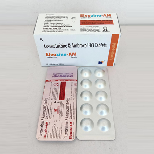 Product Name: Elvozime AM, Compositions of Elvozime AM are Levocetirizine & Ambroxal HCL Tablets - Nova Indus Pharmaceuticals