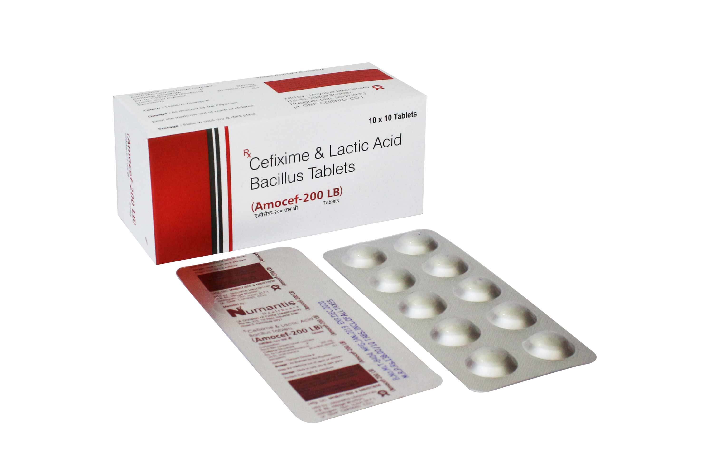 Product Name: Amocef 200 LB, Compositions of Amocef 200 LB are Cefixime & Lacti Acid Bacillus Tablets  - Numantis Healthcare