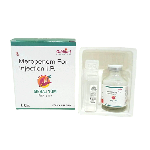 Product Name: Meraj 1gm, Compositions of Meraj 1gm are Meropenem for Injection I.P - Oddiant Formulations