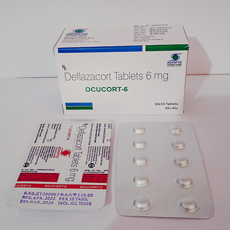 Product Name: Ocucort 6, Compositions of Ocucort 6 are Deflazacort Tablets 6 mg - Ronish Bioceuticals