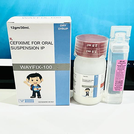Product Name: WAYFIX 100, Compositions of WAYFIX 100 are Cefixime For Oral Suspension IP - Waylone Healthcare