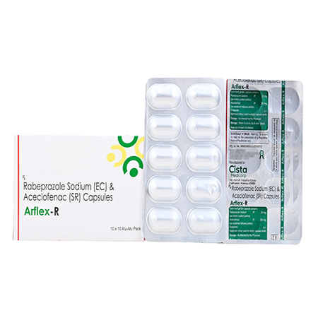 Product Name: ARFLEX R, Compositions of ARFLEX R are Rabeprazole Sodium (EC) & Aceclofenac (SR) Capsules - Cista Medicorp