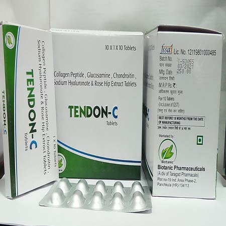 Product Name: Tendon c, Compositions of Tendon c are Collagen Peptide Glucosamine,Chondroitin Sodium Hyaluronate  & Rose Hip Extract Tablets - Biotanic Pharmaceuticals