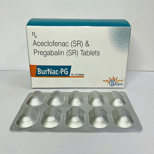 Product Name: BurNac Pg, Compositions of BurNac Pg are Aceclofenac (SR) And Pregabalin (SR) Tablets - Burgeon Health Series Pvt Ltd