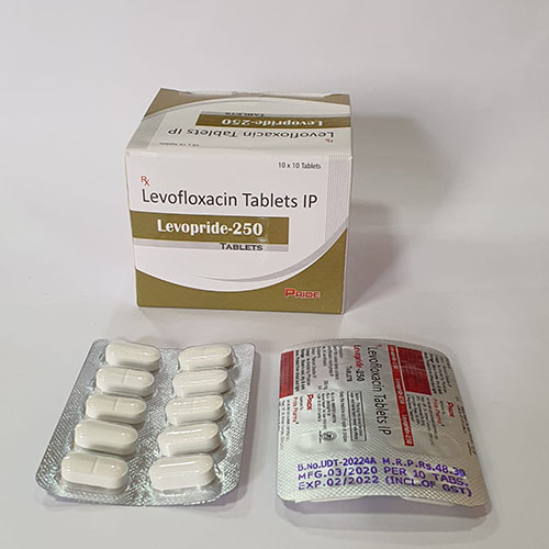 Product Name: Levopride 250, Compositions of Levopride 250 are Levofloxacin Tablets IP  - Pride Pharma