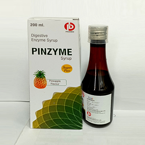 Product Name: Pinzyme Syrup, Compositions of Pinzyme Syrup are Digestive Enzyme Syrup - Pinamed Drugs Private Limited