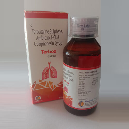 Product Name: Terbox, Compositions of Terbox are Terbutaline sulphate,Ambroxal Hcl & Guaiphenesin Syrup - Macro Labs Pvt Ltd
