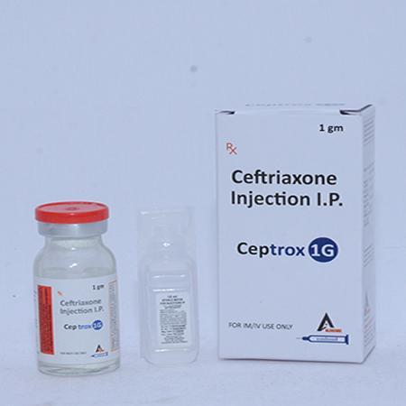 Product Name: CEPTROX 1G, Compositions of CEPTROX 1G are Ceftriaxone Injection IP - Alencure Biotech Pvt Ltd