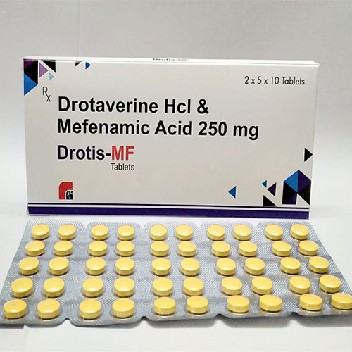 Product Name: Drotis MF, Compositions of Drotis MF are Drotaverine HCL & Mefenamic Acid 250mg - Healthkey Life Science Private Limited