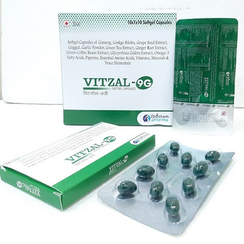 Product Name: VITZAL 9G CAPSULES, Compositions of VITZAL 9G CAPSULES are Multivitamins capsules WITH 9G FORMULA - Biostem Pharma Pvt Ltd
