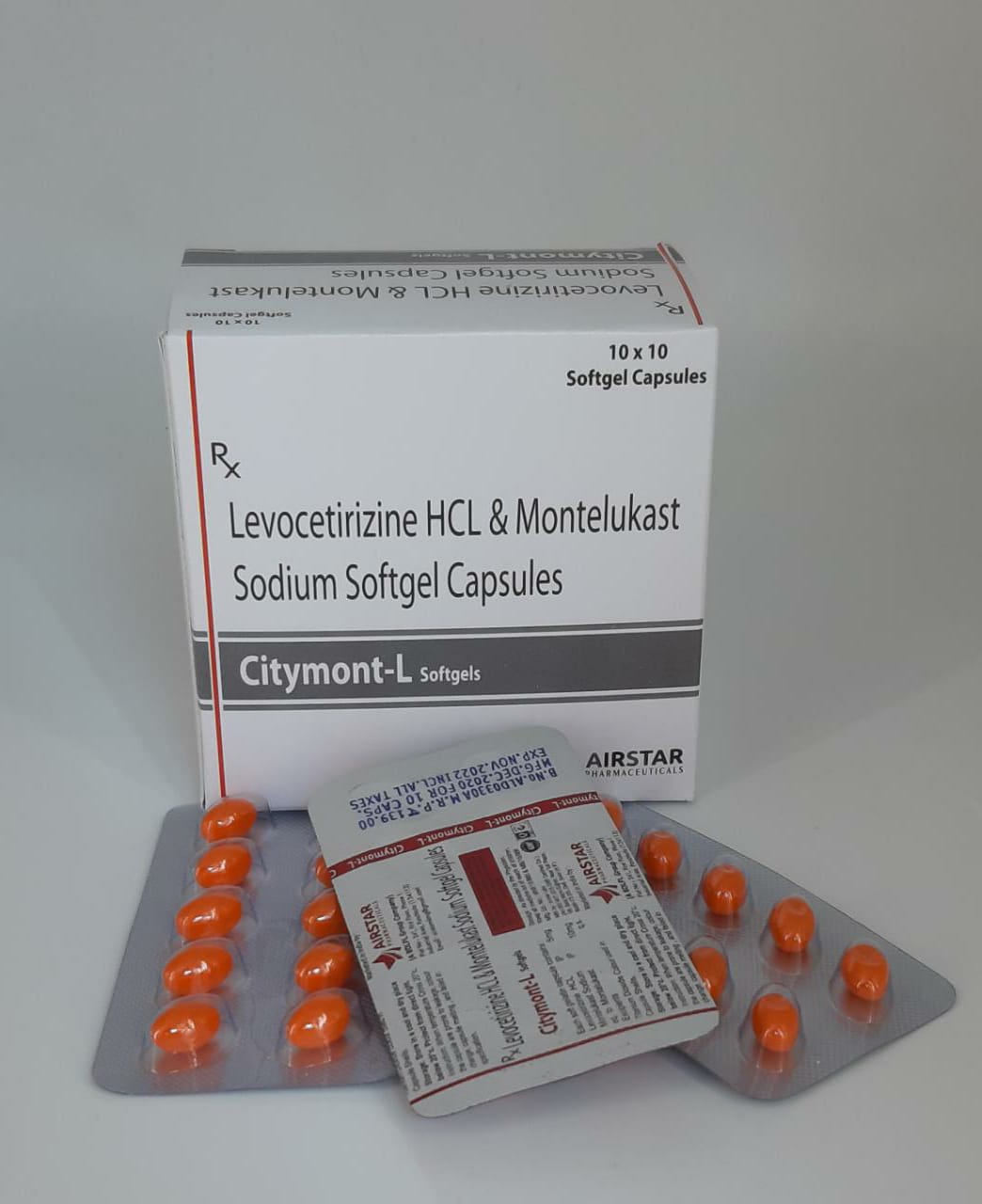 Product Name: Citymont L, Compositions of Levocetrizine HCL & Montelukast Sodium Softgel Capsules are Levocetrizine HCL & Montelukast Sodium Softgel Capsules - Biodiscovery Lifesciences Pvt Ltd