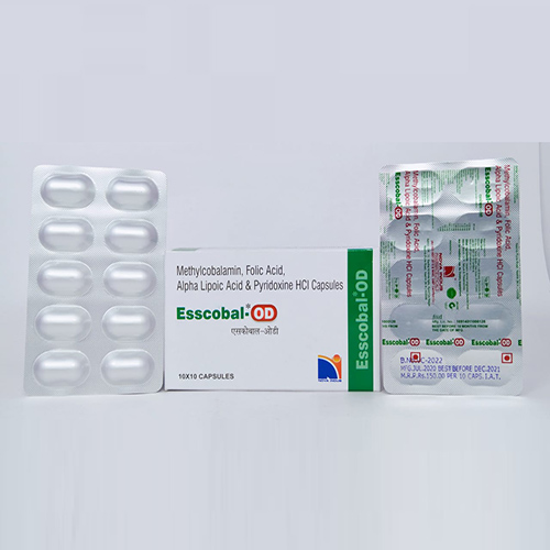 Product Name: Esscobal OD, Compositions of Esscobal OD are Methylcobalamin,Folic Acid,Alpha Lipoic Acid & Pyridoxine Hcl Capsules - Nova Indus Pharmaceuticals
