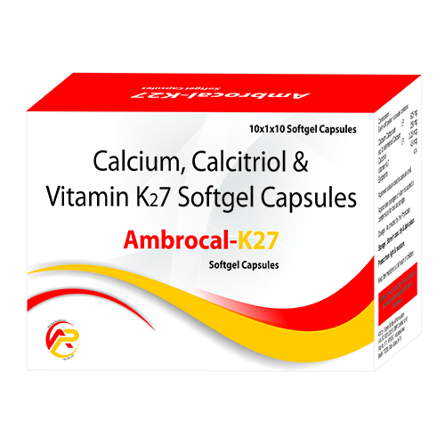 Product Name: Ambrocal K27, Compositions of Ambrocal K27 are Calcium,Calcitrol Vitamin K27 Softgel Capsules - Ambrosia Pharma