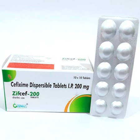 Product Name: ZIFCEF 200, Compositions of ZIFCEF 200 are Cefixime Dispersable Tablets IP 200mg - Ozenius Pharmaceutials